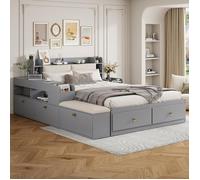 Lit combiné en bois massif 140x200 cm avec rangement intégré avec tiroirs avec table de nuit avec banquette Lit double Gris