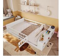 Lit combiné enfant - 140 x 190 cm - pin-rangements ouverts, étagères, housse ouvrante, sans matelas, blanc