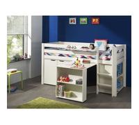 Chambre complète enfant Non renseigné Chambre enfant 5 pièces lit bureau bibliothèque commode 2 portes et étagère pin massif blanc Pino 90x200 cm