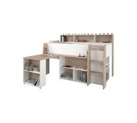 Lit PARISOT combiné enfant avec bureau rétractable Décor et chene 90 200 cm Sommier