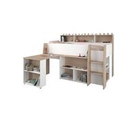 Lit combiné enfant avec bureau rétractable Décor et chene 90 200 cm Sommier
