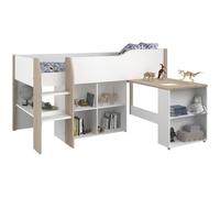 Parisot Lit combiné enfant LIAM – bureau rétractable, sommier inclus – Blanc et chêne 90x200 cm