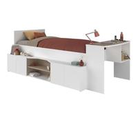 Lit combiné enfant avec rangements et bureau CLoe - 90 x 200 cm - Décor blanc et chene - PARISOT Marron
