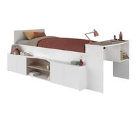 Lit combiné enfant avec rangements et bureau CLOE - 90 x 200 cm - Décor blanc et chêne - PARISOT
