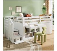 Lit combiné enfant bois blanc 90x200 cm multifonction avec tiroirs et rangements