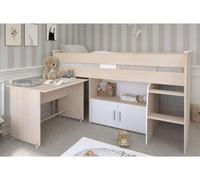 Lit combiné enfant Parisot ZOLA 90x200 cm - 2 portes - Avec bureau -Reproduction acacia clair et blanc