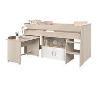 Lit Combiné Enfant Zola 90x200 Cm - 2 Portes - Avec Bureau - Décor Acacia Clair Et Blanc - L 206,3 X H 110 X P 114/183 Cm - Pa