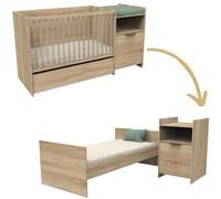 Sauthon Lit combiné Azur évolutif 120x60 en 90x190 avec porte décor chêne doré
