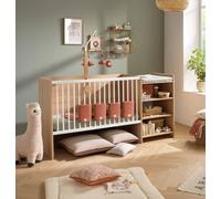 Lit bébé combiné - 120x60cm - Evolutif en 90x190cm - Babyprice Up - Décor bois - Avec commode à langer étagère