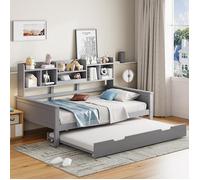 Lit combiné extensible 90x200 cm en bois massif Lit gigogne 90x190 cm avec compartiment de rangement et sommier à lattes pin gris