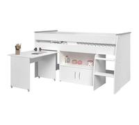 Parisot Lit combiné MARCELLE - Avec bureau et rangements - 90x200 cm - Blanc