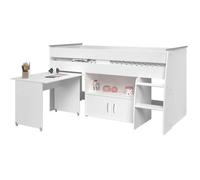 Lit combiné MARCELLE - Avec Bureau et rangements - 90x200 cm - Blanc