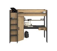 Lit enfant Parisot Lit combiné mezzanine enfant HIGH Chene et Sommier inclus 90 200 cm Gris