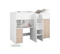Lit combiné mezzanine enfant TOM et chene Armoire bureau et sommier inclus Multicolo