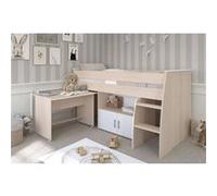 Lit combiné enfant Parisot ZOLA 90x200 cm - 2 portes - Avec bureau - Décor acacia clair et blanc