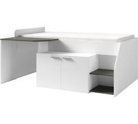 Lit combiné ZOLA avec bureau - Couleur blanc satiné et gris - 204 x 90 x 135 cm