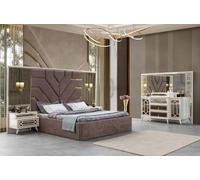 Lit commode avec miroir 2x tables de nuit inox or Meubles de luxe 4pcs