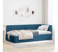 Lit complet - meuble et sommier et matelas Vidaxl Cadre de lit d'angle Bleu 100 cm x 200 cm Velours