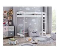 Lit complet mezzanine en bois massif de pin peint 80x180cm Blanc, disponible en plusieurs couleurs (à choisir), hauteur 180cm