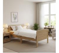 Lit Confort 90x200 cm Naturel | Lit Senior Réglable en Hauteur | Lit Simple | Bois | sans Sommier