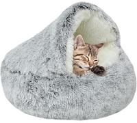Lit confortable en peluche pour chat - Doux et lavable - En forme de donut - Avec bords surélevés - Pour chats de petite et moyenne taille - Diamètre : 40 cm - Gris