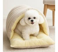 Lit confortable pour chat, amovible, doux et chaud, lit de grotte fermé pour chat, sac de couchage lavable pour animaux compagnie avec bouton pour l'hiver par temps froid 17, 7 x 11, 8 x 7, 5 cm, déc