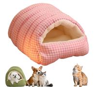 Lit Confortable pour Chat Monstre, lit de Maison pour Chaton Doux et Chaud avec Housse Amovible Lavable et Base antidérapante, Tente de Couchage pour Animaux de Compagnie pour Chat et ch Pink Plaid S
