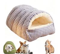 Lit Confortable pour Chat Monstre, lit de Maison pour Chaton Doux et Chaud avec Housse Amovible Lavable et Base antidérapante, Tente de Couchage pour Animaux de Compagnie pour Chat et ch Blue Plaid L