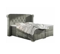 Lit continental Baltimore 132, Double, Gris, Tapisserie, 220x215x125cm