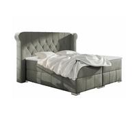Lit continental Baltimore 132, Double, Gris, Tapisserie, 240x215x125cm