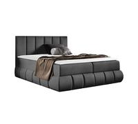 Lit continental Baltimore 152, Double, Gris, Tapisserie, 220x218x103cm