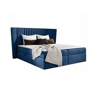 Lit continental Baltimore 184, Double, Bleu, Tapisserie, 253x214x103cm