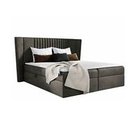 Lit continental Baltimore 184, Double, Gris, Tapisserie, 253x214x103cm