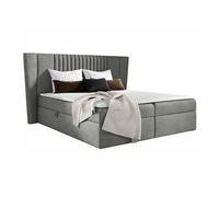 Lit continental Baltimore 184, Double, Gris, Tapisserie, 253x214x103cm