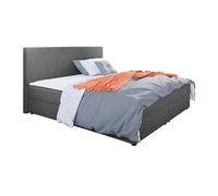 Lit continental Memphis 116, Double, Gris, Tapisserie, 185x208x105cm