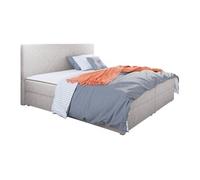 Lit continental Memphis 117, Double, Gris, Tapisserie, 185x208x105cm