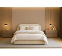 Lit continental Moon Box 180x200 Creme source boucle tissu Lit rembourré moderne avec espace de rangement!possibilité d'acheter un pouf de la composition !