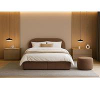 Lit continental Moon Box 200x200 cm source boucle tissu cannelle Lit rembourré moderne avec espace de rangement!possibilité d'acheter un pouf de la composition !