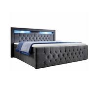 Lit continental Nashville 123, Double, Gris, Tapisserie, 160x220x115cm