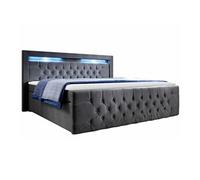 Lit continental Nashville 123, Double, Gris, Tapisserie, 180x220x115cm