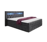 Lit continental Nashville 124, Double, Gris, Tapisserie, 160x220x115cm