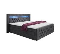 Lit continental Nashville 124, Double, Gris, Tapisserie, 180x220x115cm