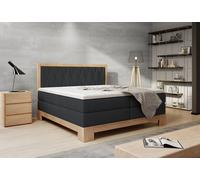 Lit Continental pour la chambre à coucher Lit Boxspring Scandinave 160x200cm en Chêne Clair-Design Moderne Avec Matelas Ergonomique Et Mousse Surmatelas Froid Couleur Noir