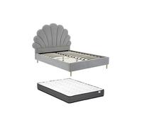 Lit coquillage 160 x 200 cm - Tissu - Gris clair + Matelas - LIVAYA