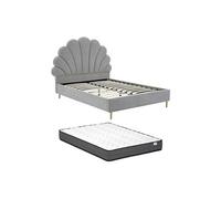 Lit coquillage 160 x 200 cm - Tissu - Gris clair + Matelas - LIVAYA