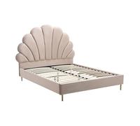 Lit coquillage 160 x 200 cm - Velours - Beige - LIVAYA