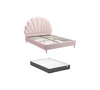 Lit coquillage 160 x 200 cm - Velours - Rose + Matelas - LIVAYA