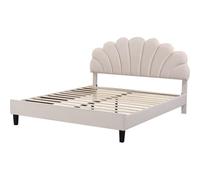 Lit coquillage en velours "Manon" - Beige - 160 x 200 cm