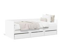 Lit coulissant avec tiroirs blanc 90x190 cm bois contreplaqué avec rangement