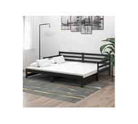 Lit coulissant Noir Bois de pin massif 2x(90x200) cm